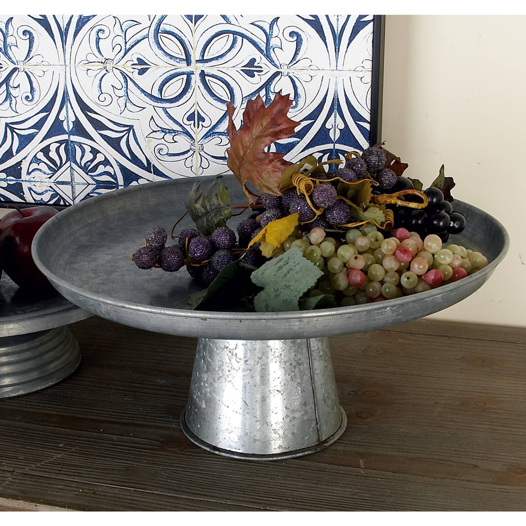 16" Gray Metal Galvanized Cake Stand
